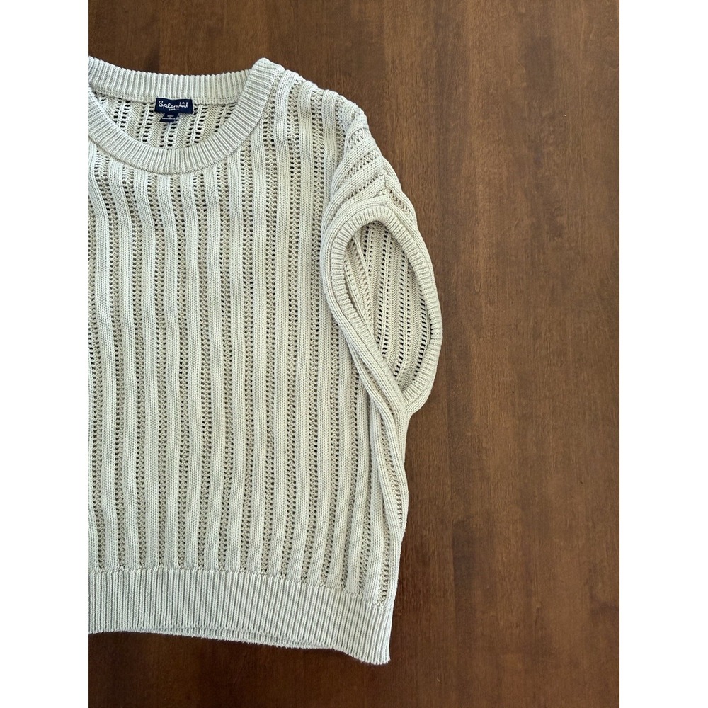 Splendid Short Sleeve Knit Sweater Top Cream Sz Small Modern Open Weave - Picture 3 of 6